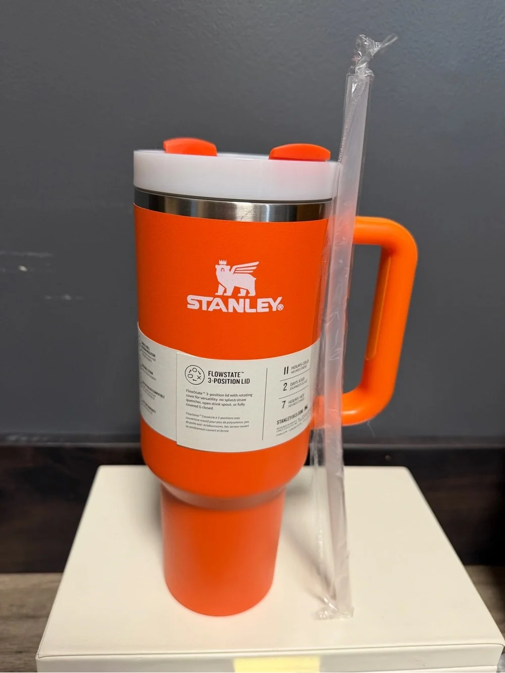 Stanley Orange Travel Tumbler with White Lid Accent